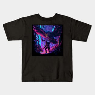 Psychedelic giant owl taking its owner to fly away Kids T-Shirt